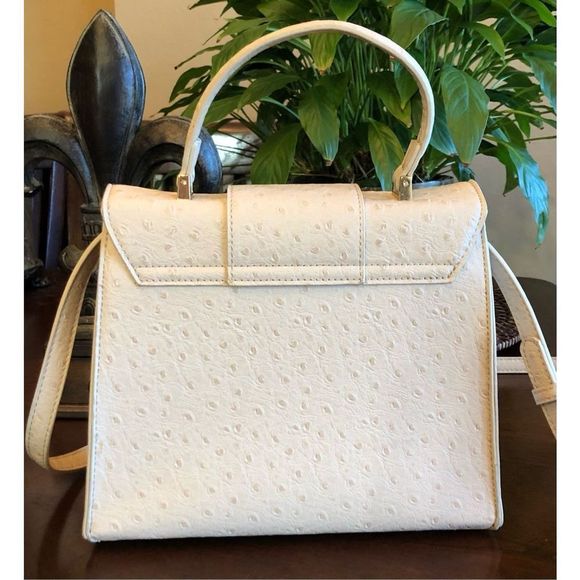 CROSSI NEW YORK - Ostrich-Embossed Vegan Convertible Crossbody/Satchel-Nude NWOT - Picture 4 of 16